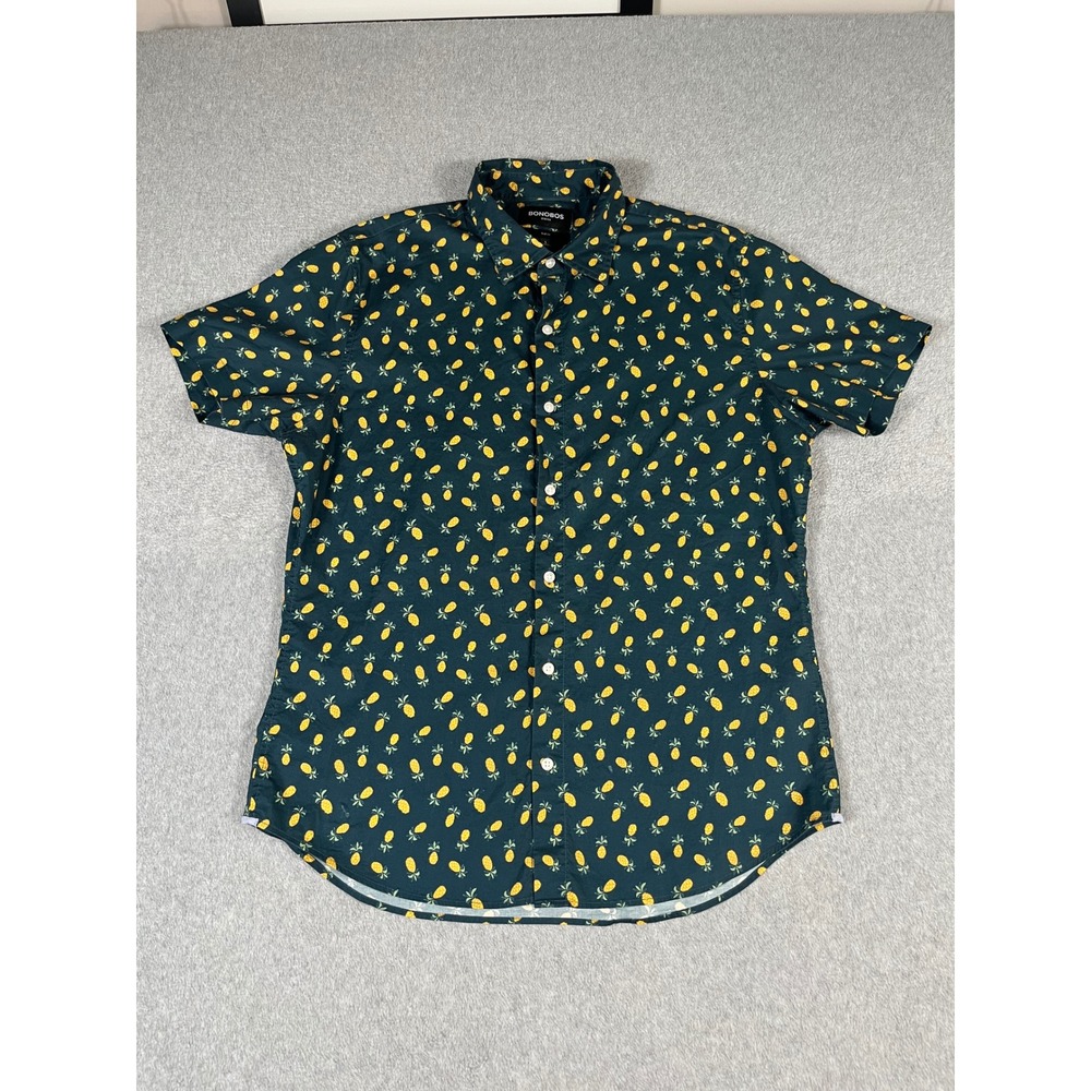 Bonobos Stretch Riviera Slim Fit Pineapple Print Shirt Teal Green Mens L
